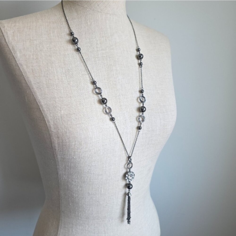 Lia Sophia Silver and Black Beaded Necklace